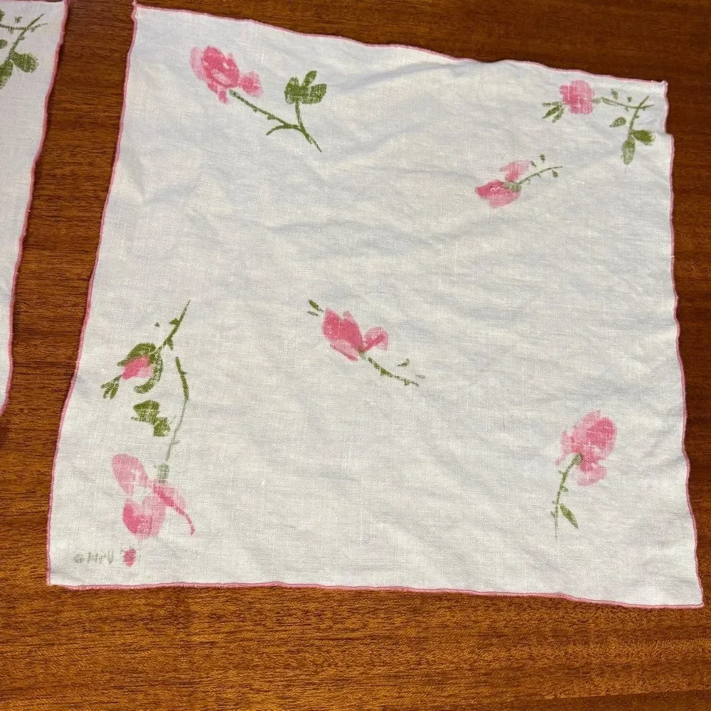 Vintage Vera Neumann Dining Linen Napkins White with Pink Rose Set of 3